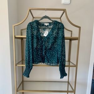 Dark Green Floral Semi-Sheer Top